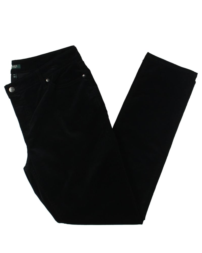 Front of a size 14 W Ralph Lauren Women's Premier Straight Corduroy Jeans Black 14 W in Black by Ralph Lauren. | dia_product_style_image_id:305295